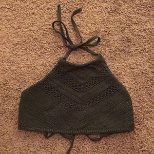 green cloth halter swimsuit top